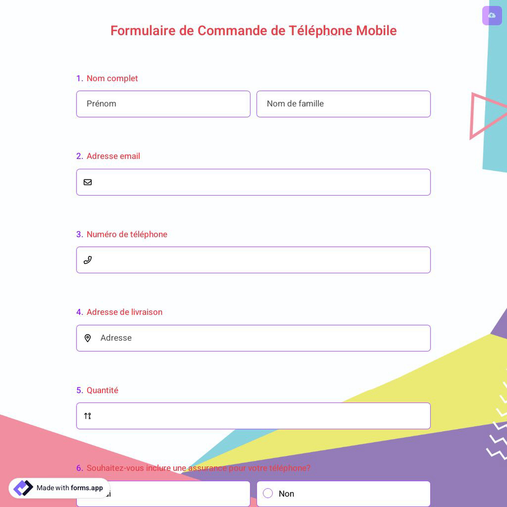 Formulaire de Commande de Téléphone Mobile