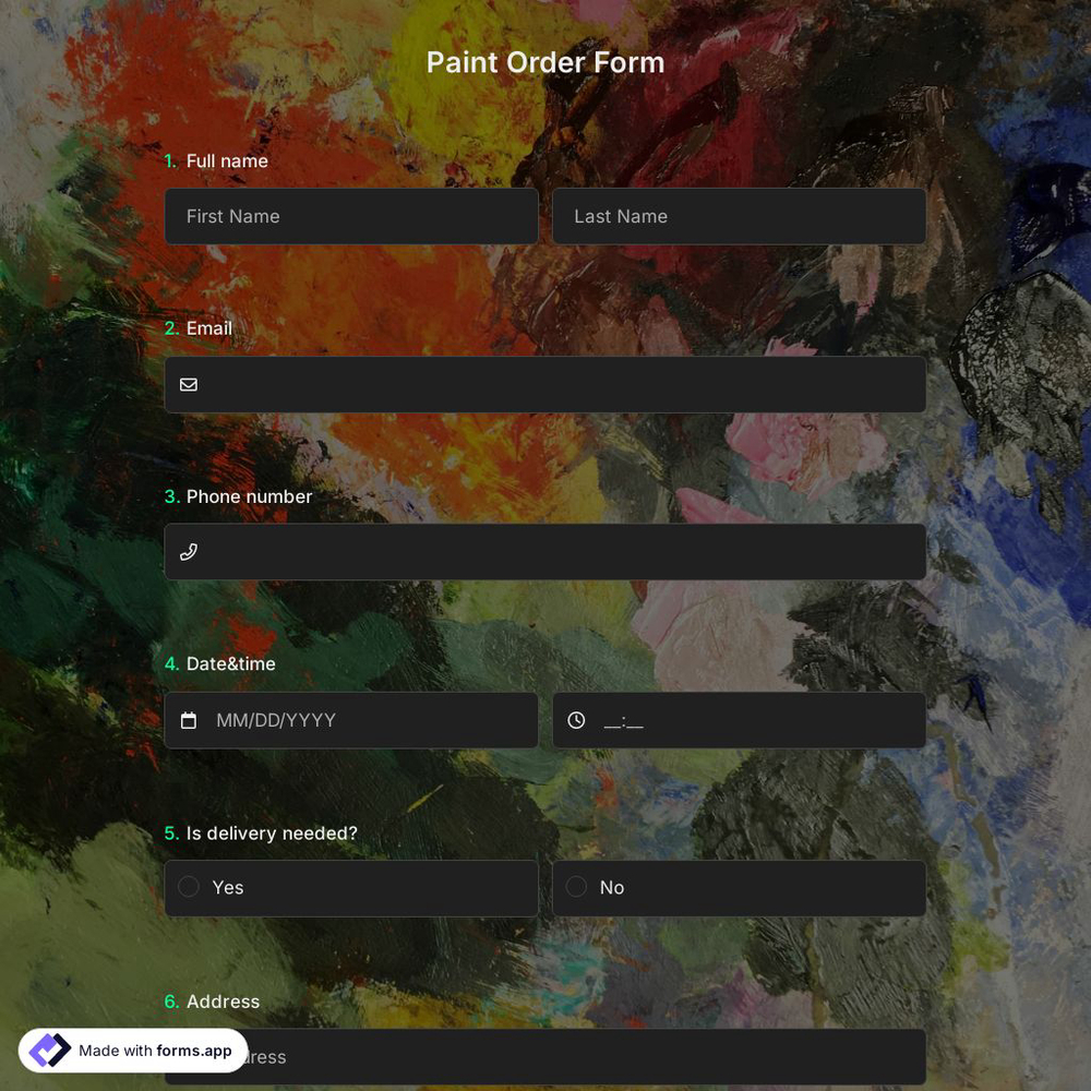 Paint Order Form
