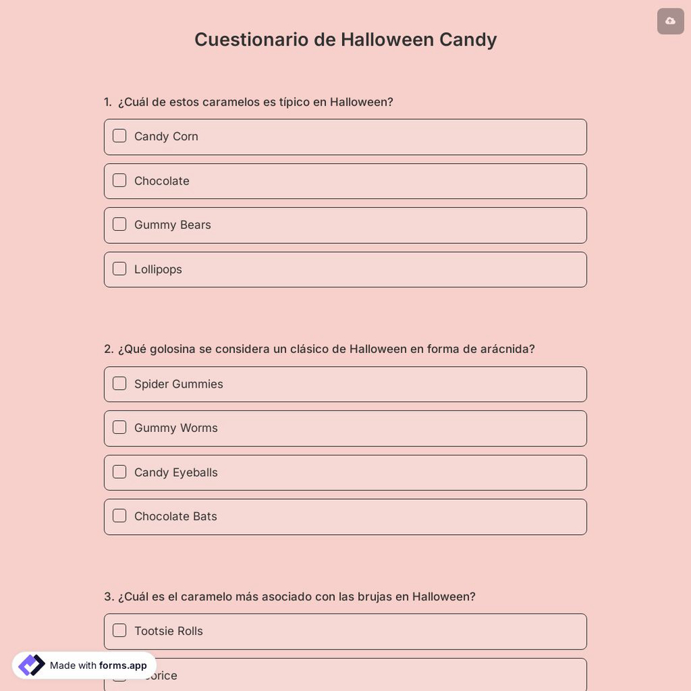 Cuestionario de Halloween Candy