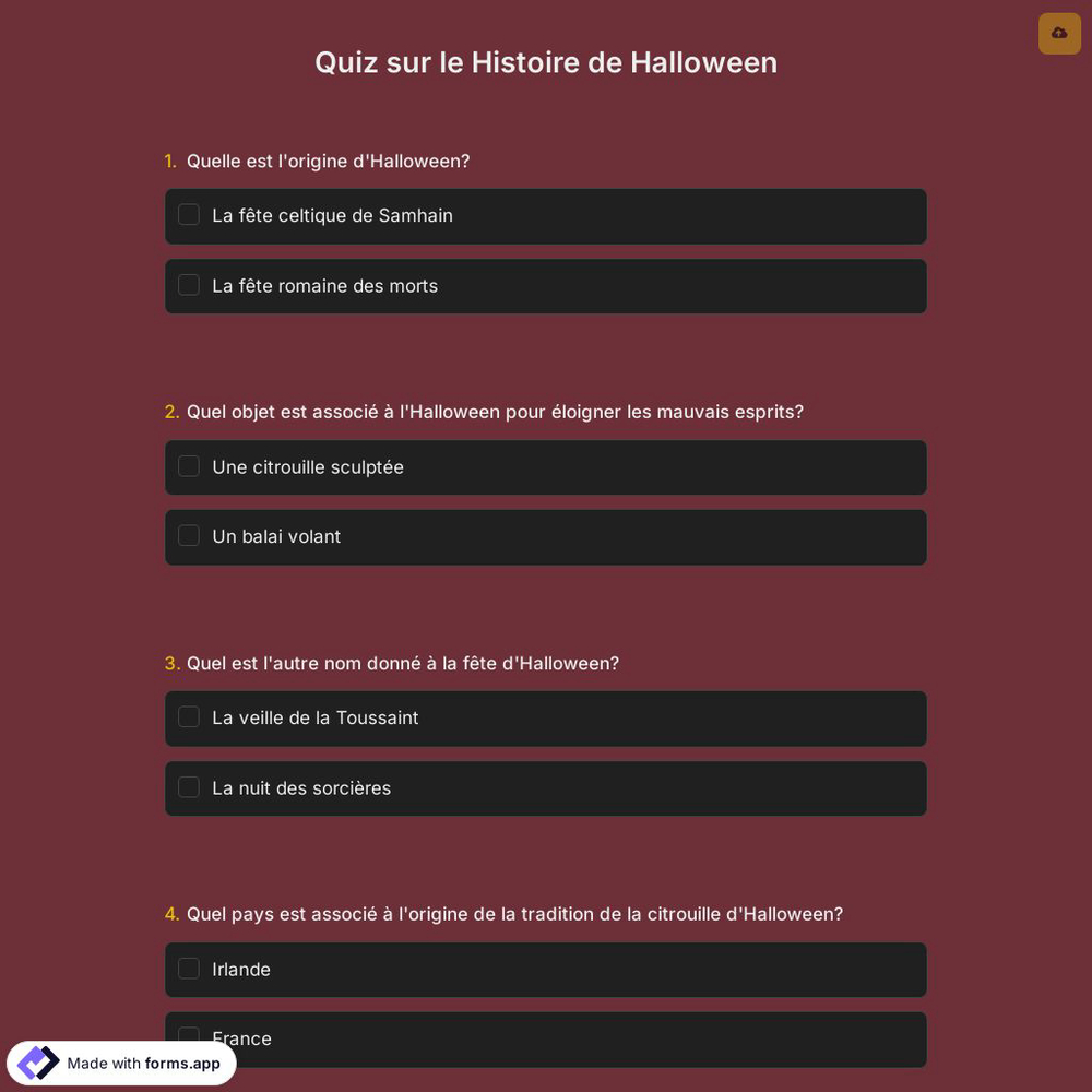 Quiz sur le Histoire de Halloween