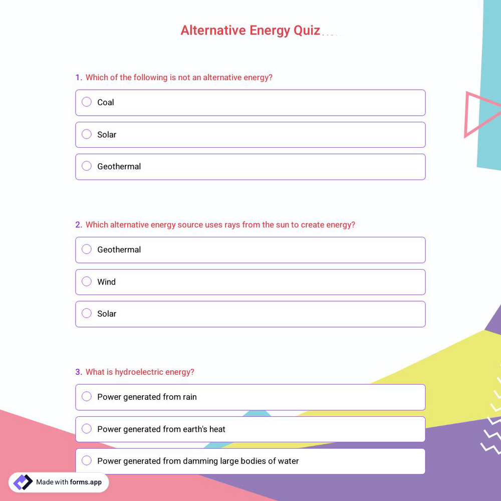 Alternative Energy Quiz