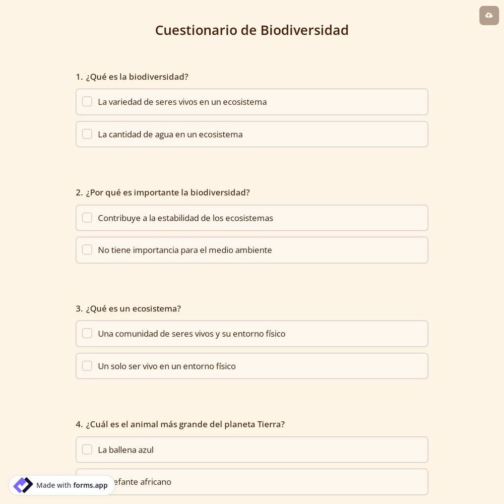Cuestionario de Biodiversidad