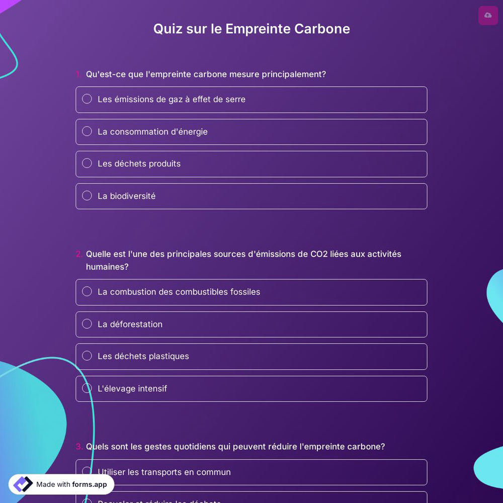 Quiz sur le Empreinte Carbone