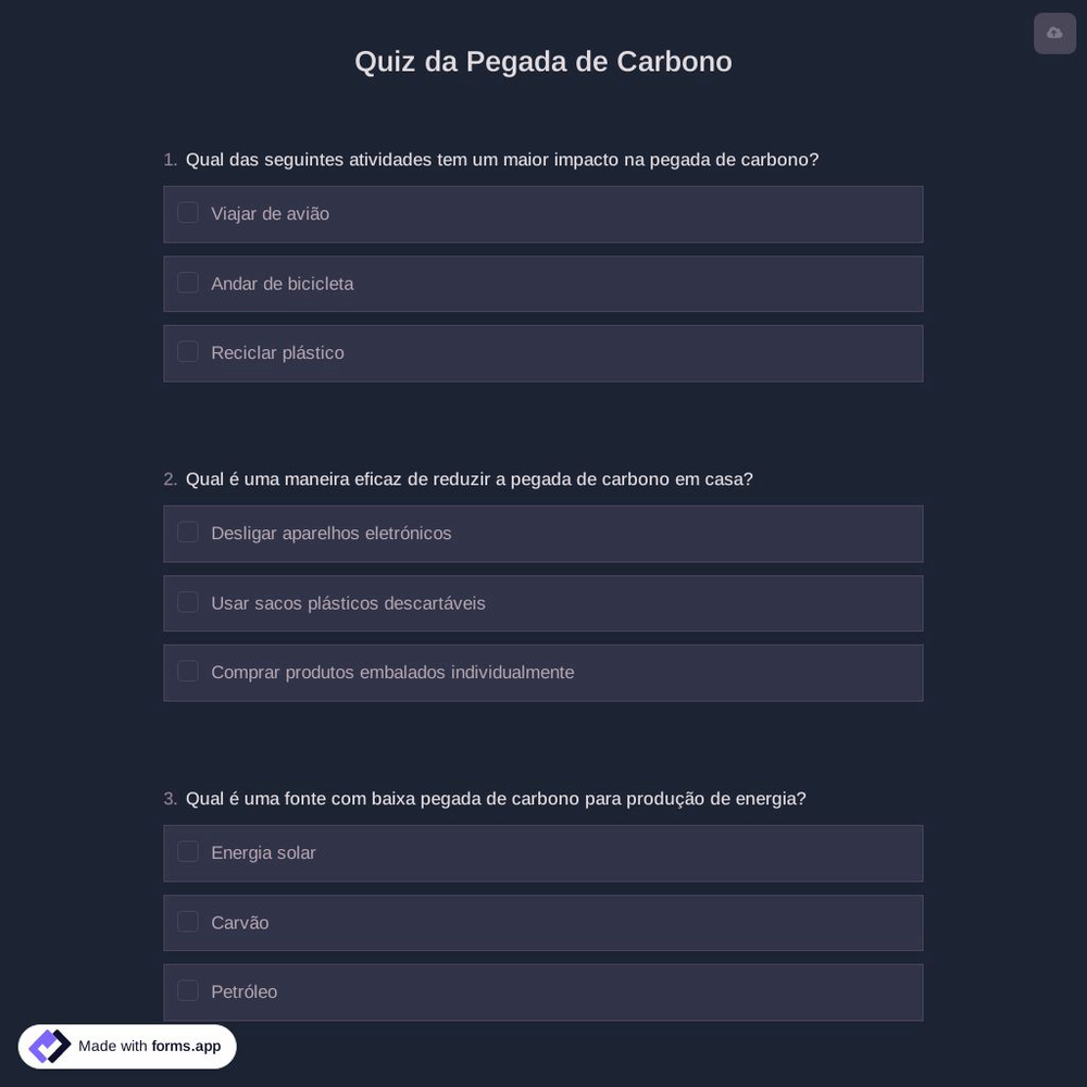 Quiz da Pegada de Carbono