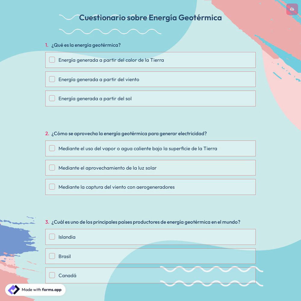 Cuestionario sobre Energía Geotérmica