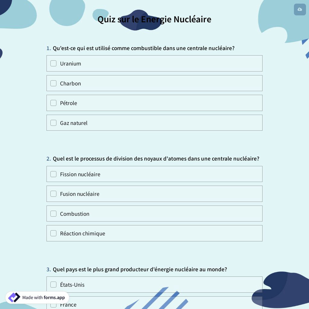 Quiz sur le Energie Nucléaire