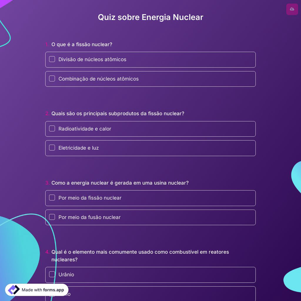 Quiz sobre Energia Nuclear