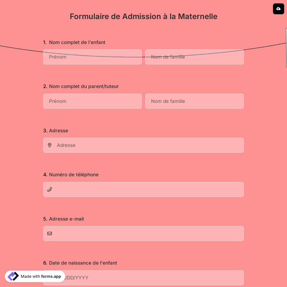 Formulaire de Admission à la Maternelle