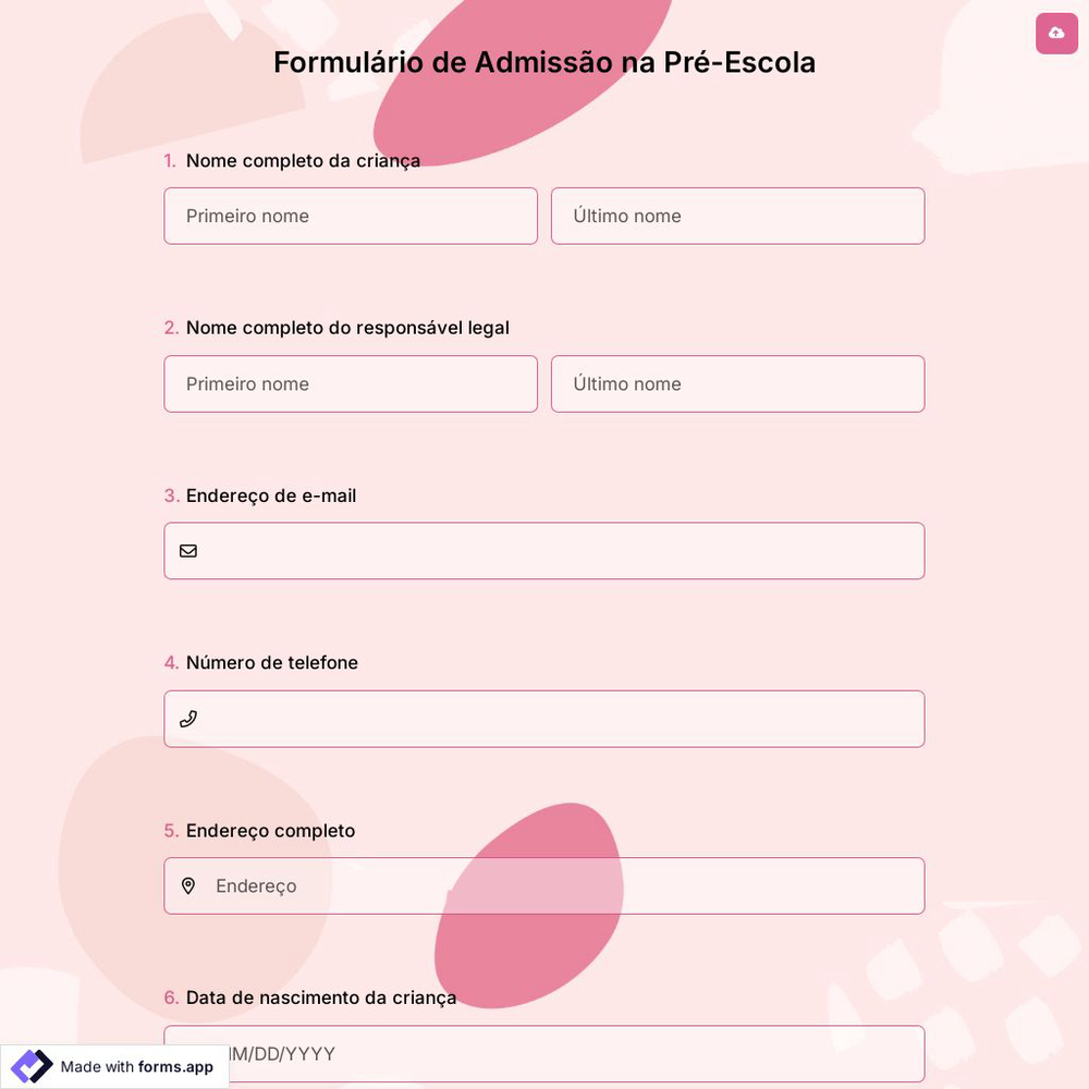 Formulário de Admissão na Pré-Escola