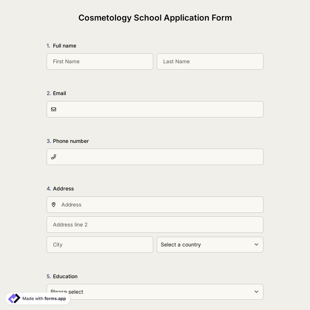 Cosmetology School Application Form