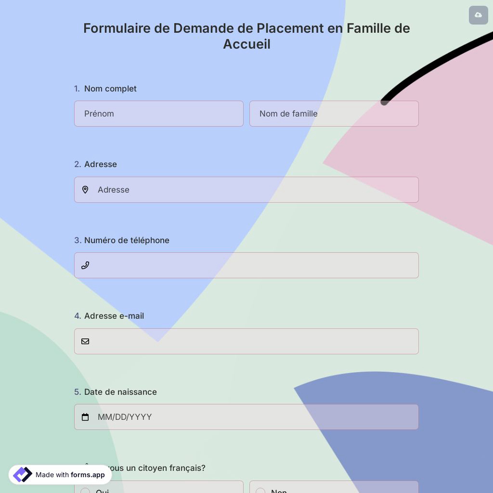 Formulaire de Demande de Placement en Famille de Accueil