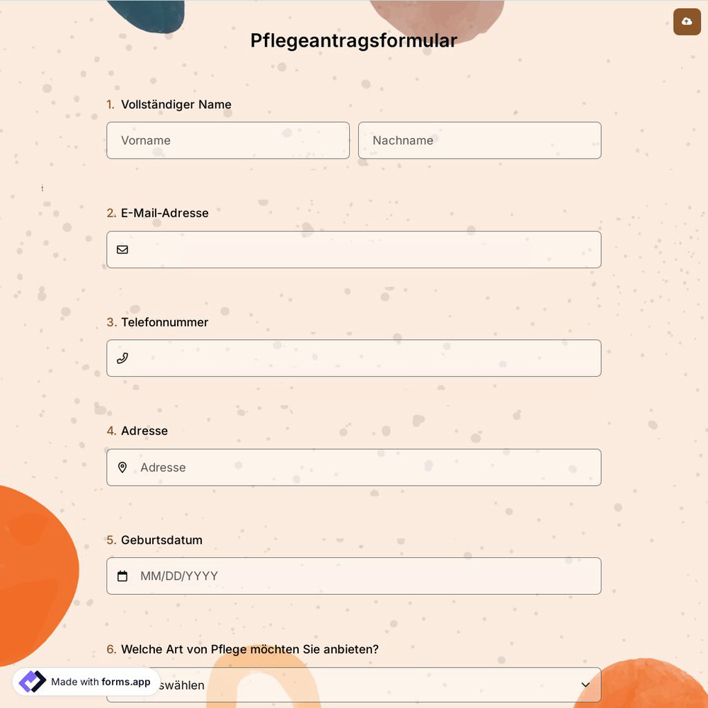 Pflegeantragsformular