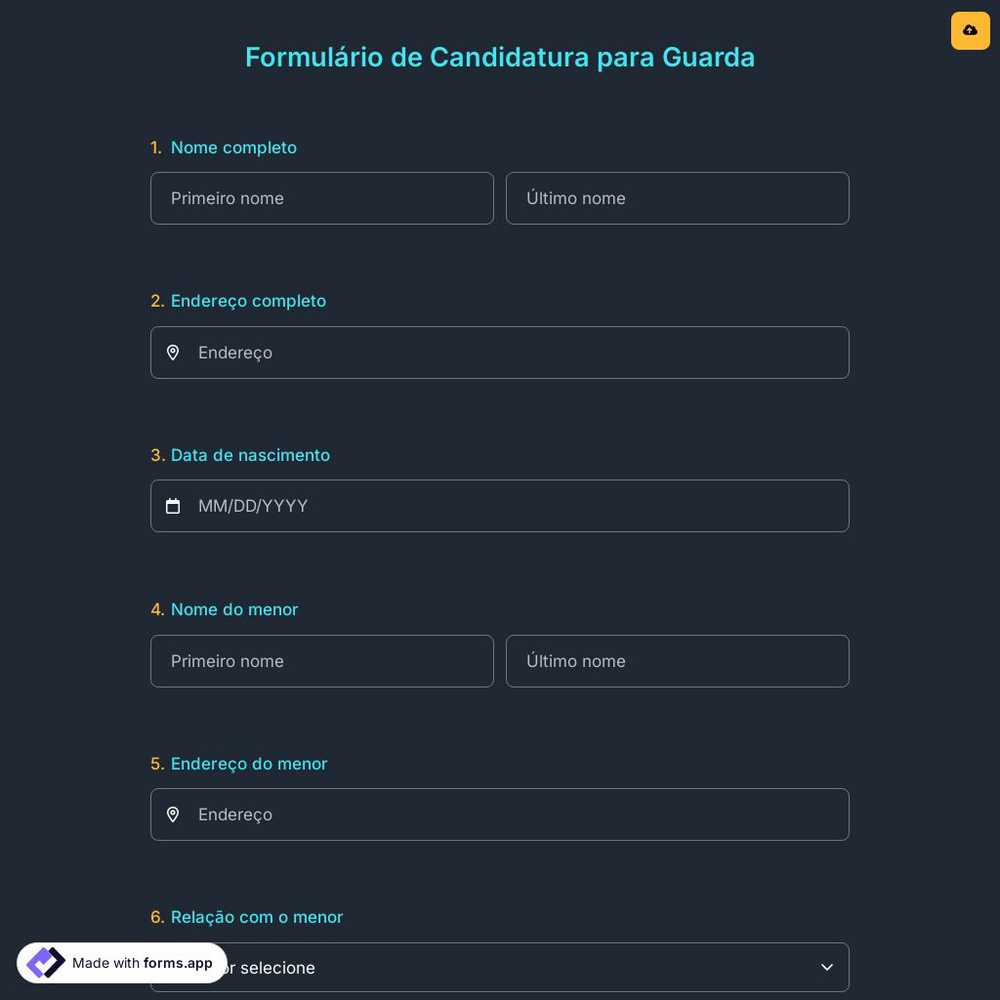 Formulário de Candidatura para Guarda