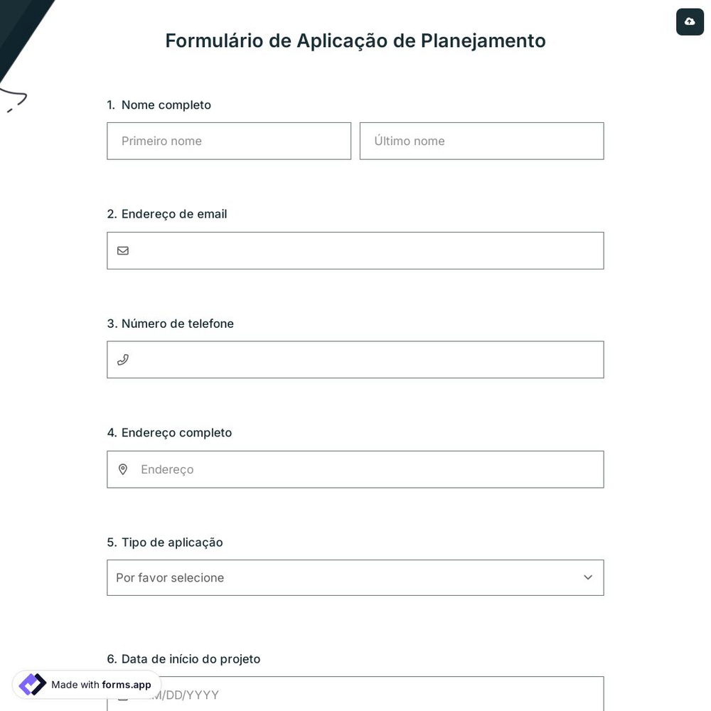 Formulário de Aplicação de Planejamento