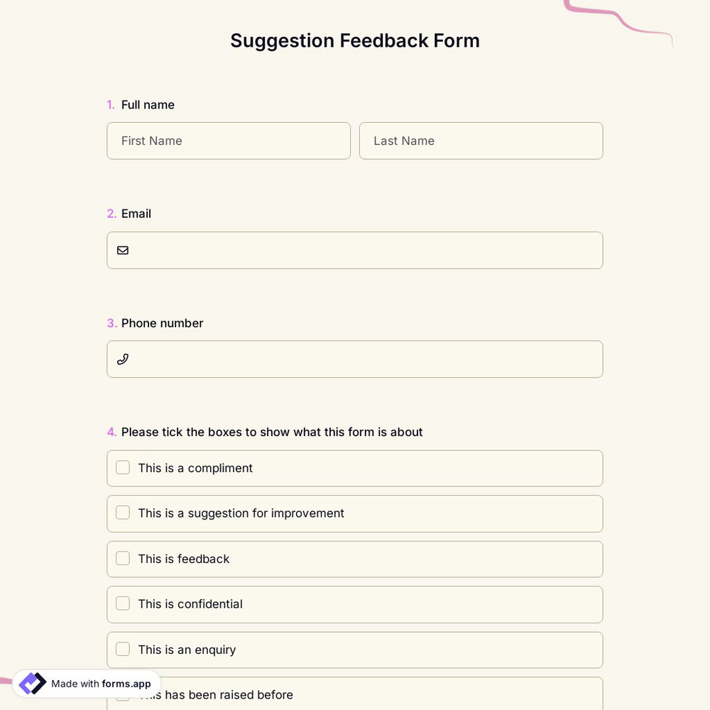 Suggestion Feedback Form