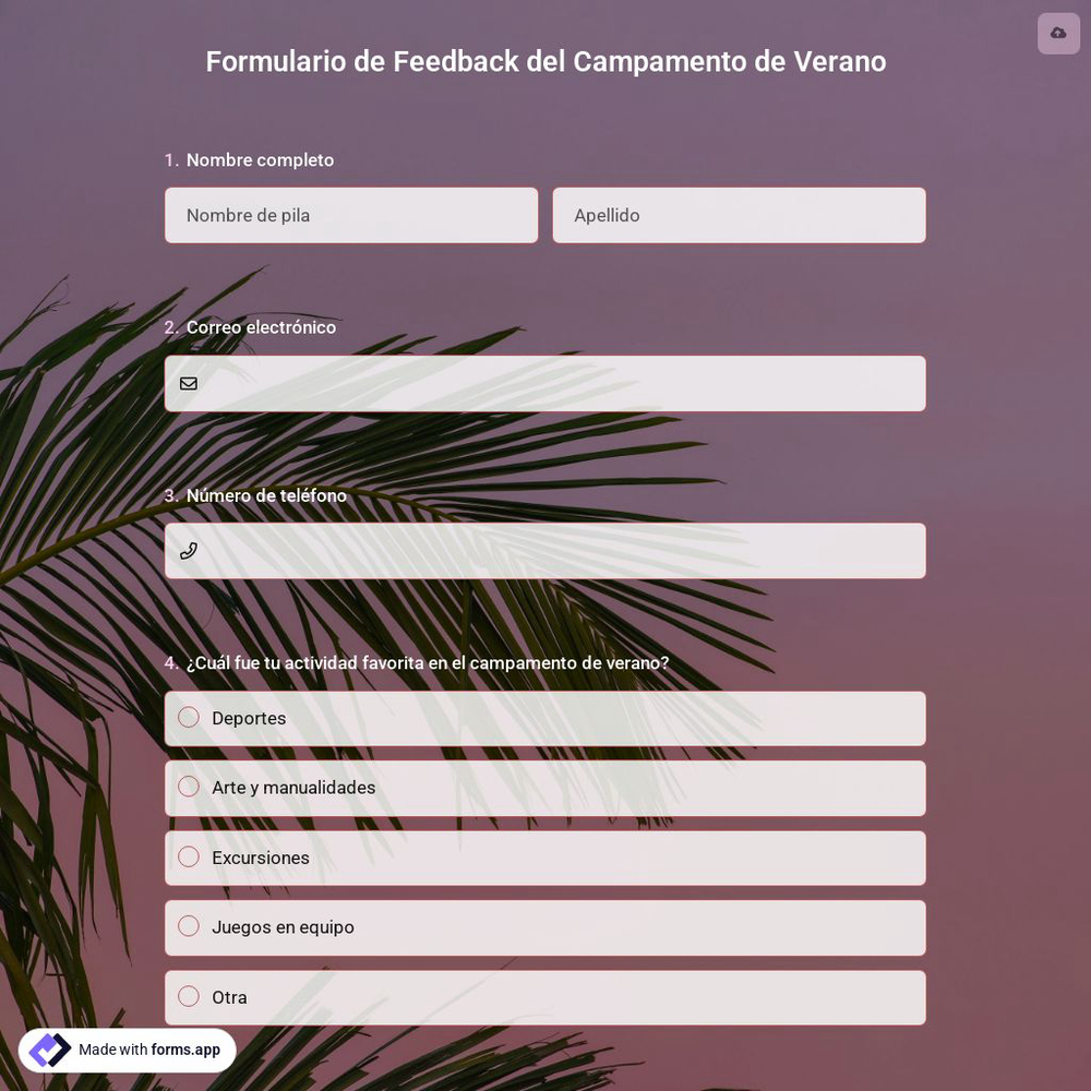 Formulario de Feedback del Campamento de Verano