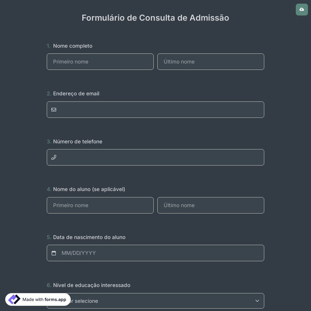 Formulário de Consulta de Admissão