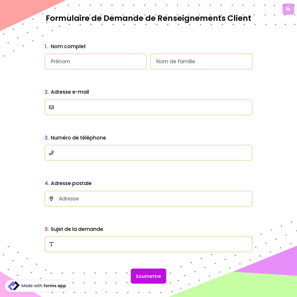 Formulaire de Demande de Renseignements Client
