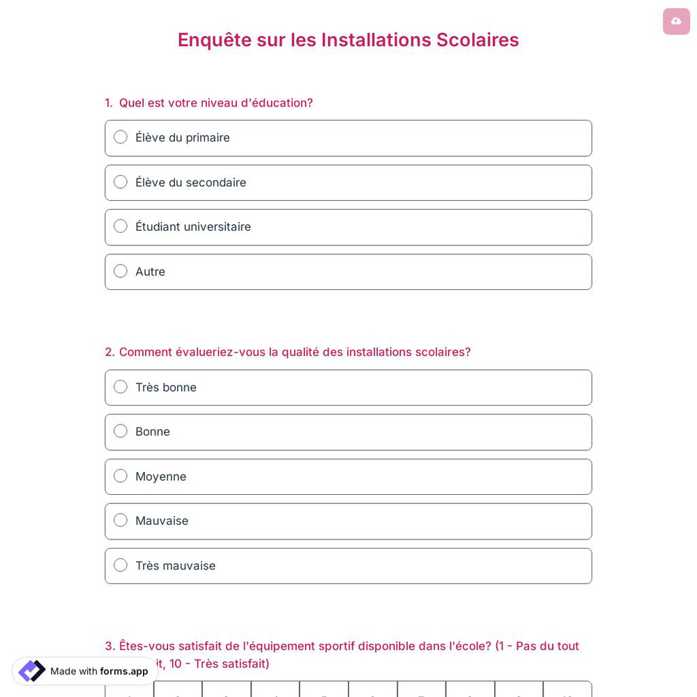 Enquête sur les Installations Scolaires
