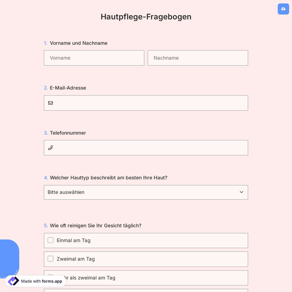 Hautpflege-Fragebogen