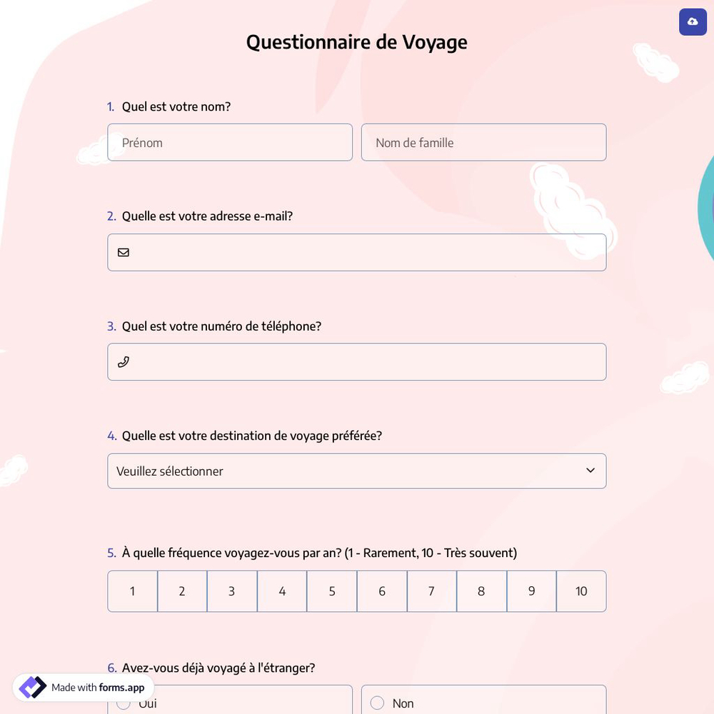Questionnaire de Voyage