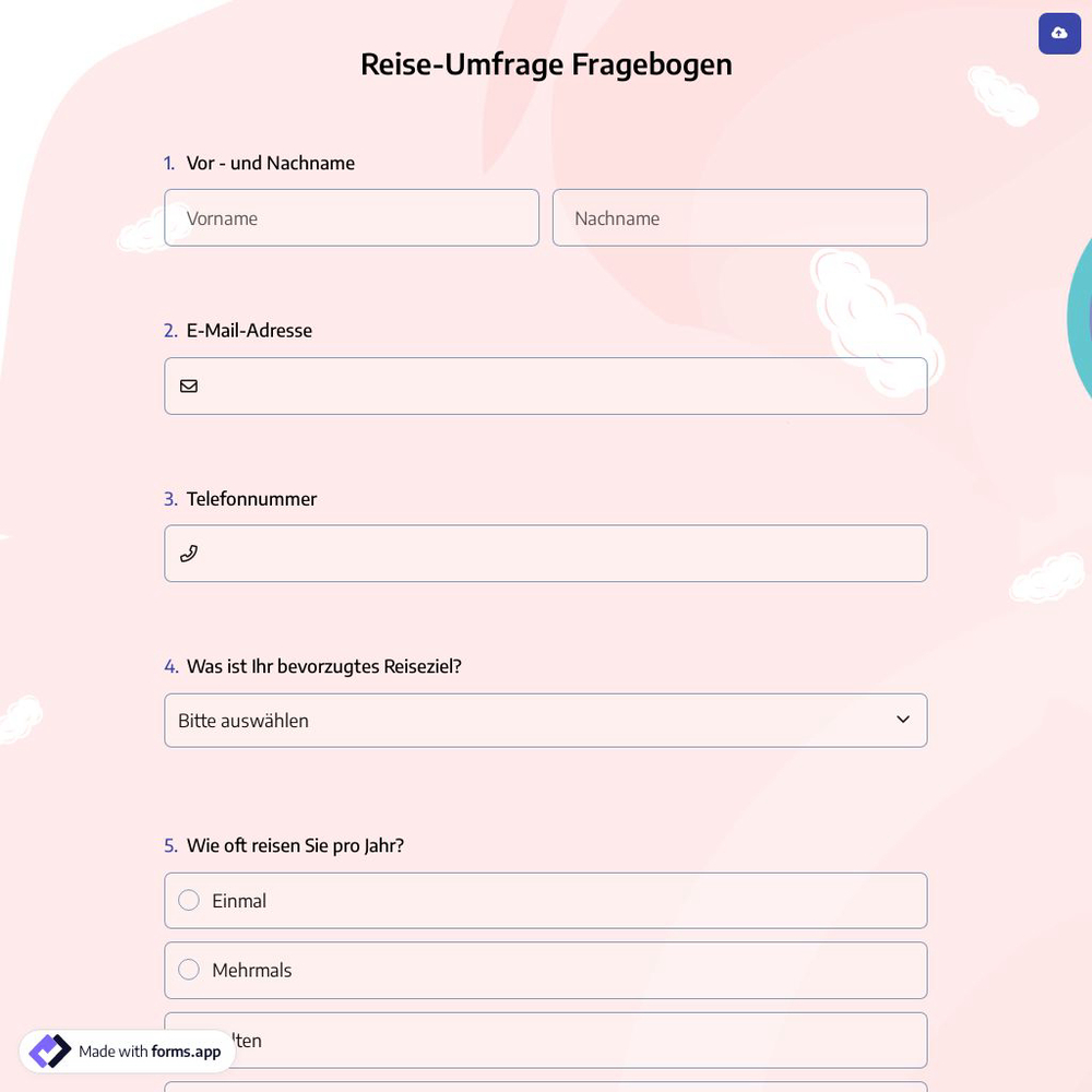 Reise-Umfrage Fragebogen