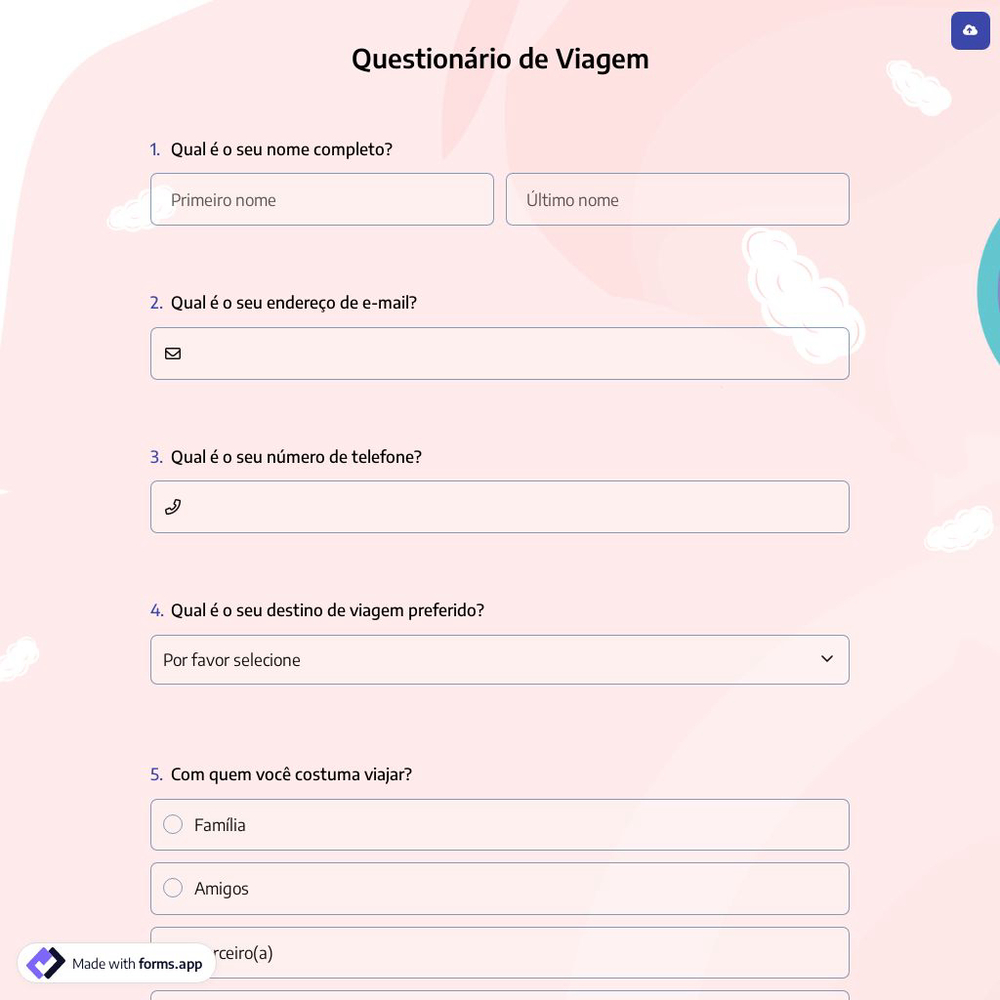 Questionário de Viagem