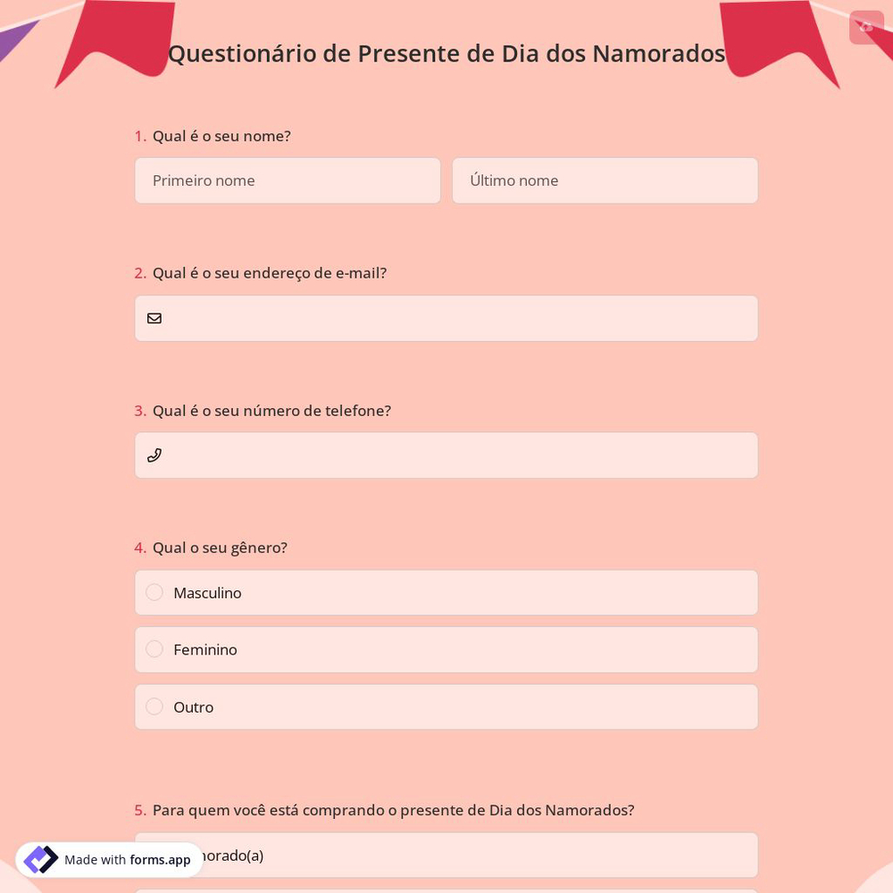 Questionário de Presente de Dia dos Namorados