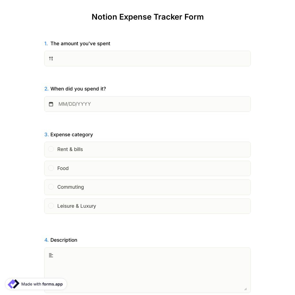 Notion Expense Tracker Form