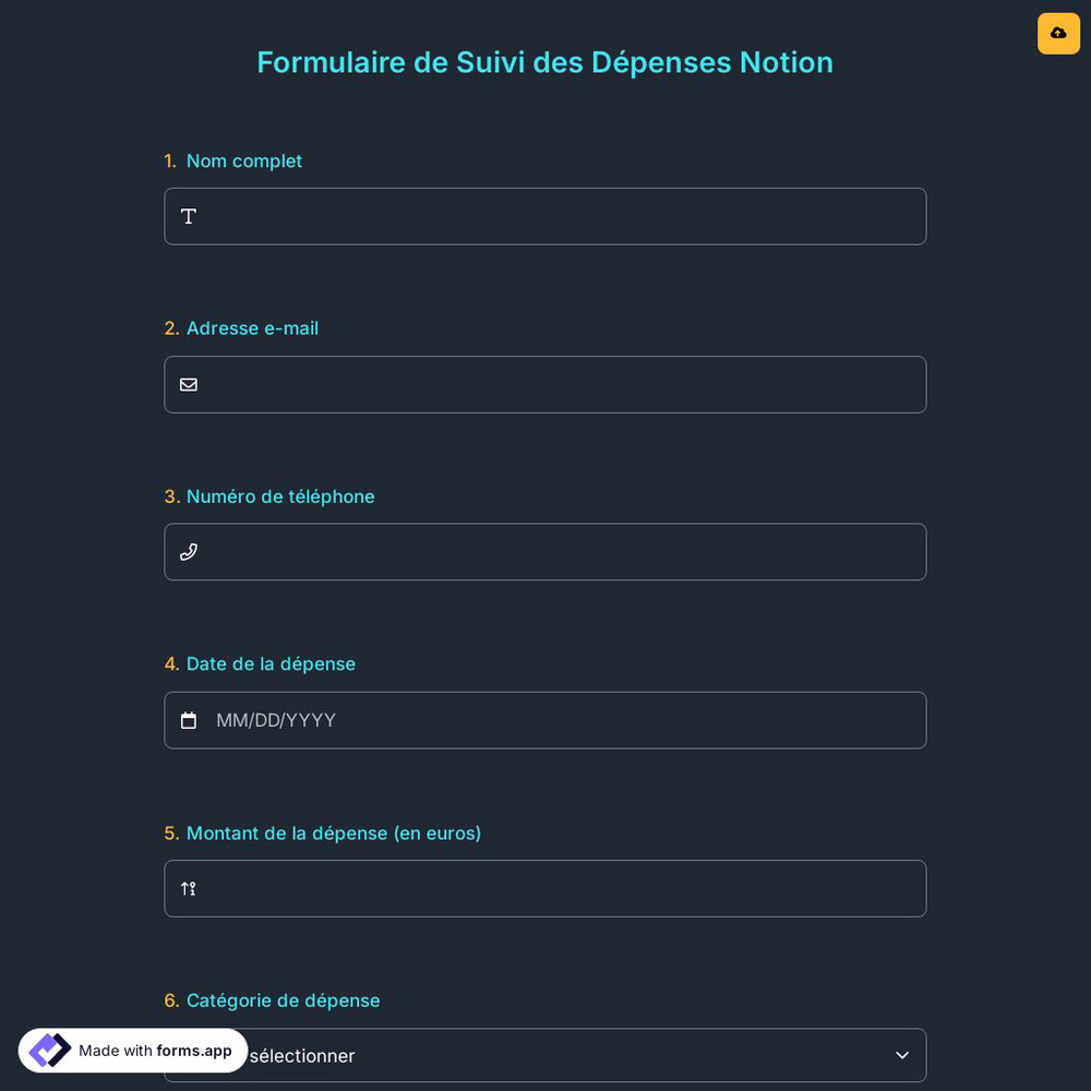 Formulaire de Suivi des Dépenses Notion