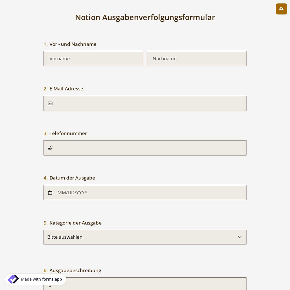 Notion Ausgabenverfolgungsformular