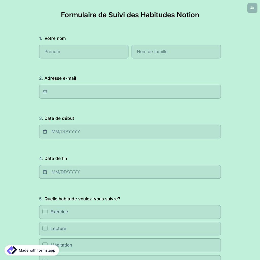 Formulaire de Suivi des Habitudes Notion