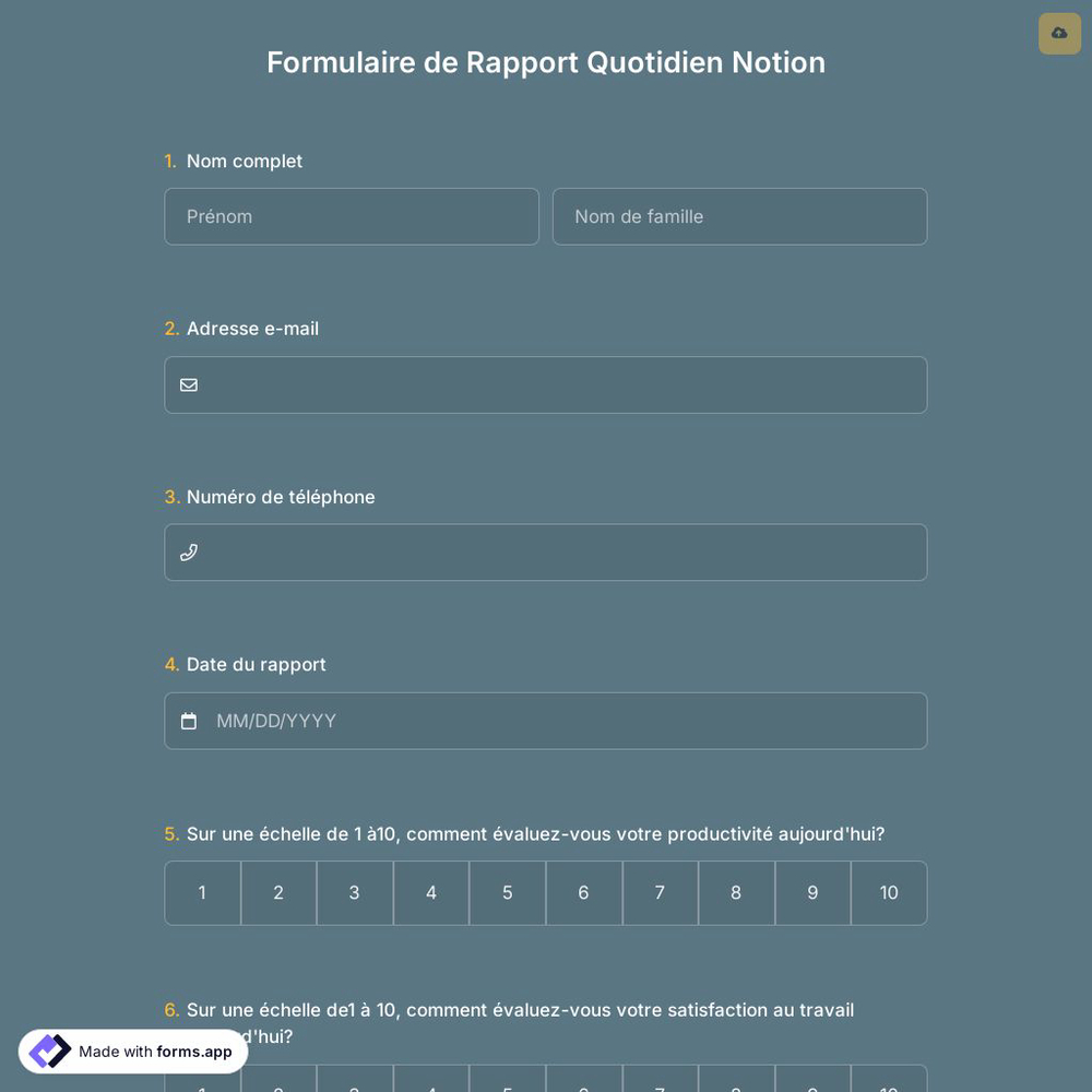 Formulaire de Rapport Quotidien Notion