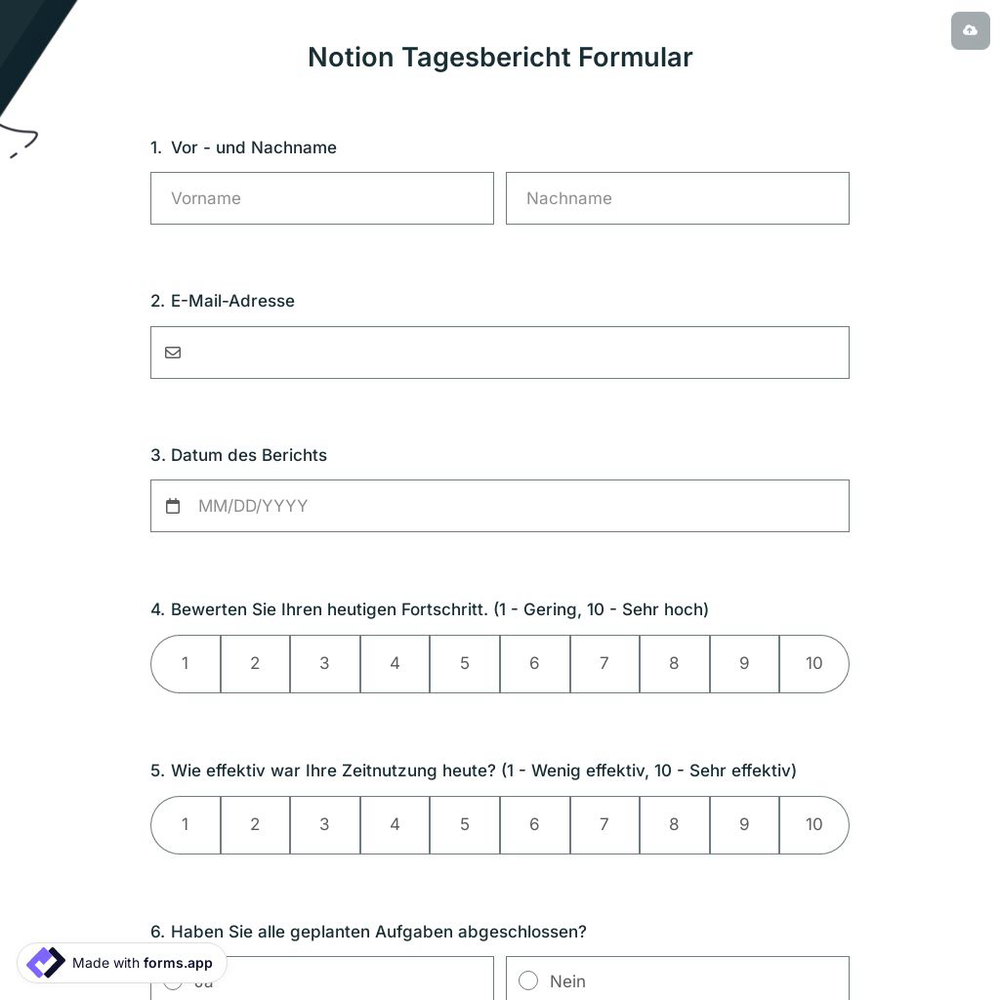 Notion Tagesbericht Formular