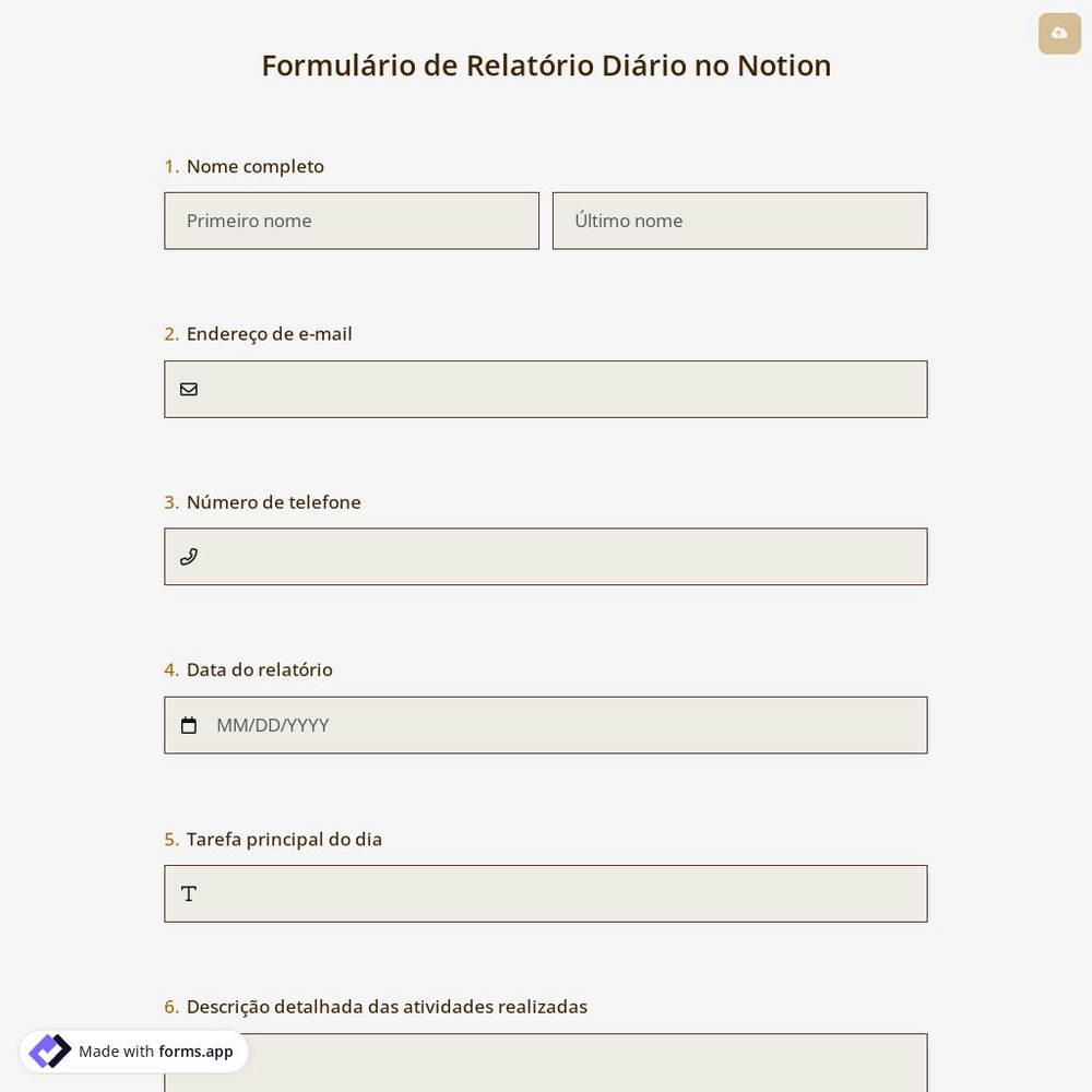 Formulário de Relatório Diário no Notion