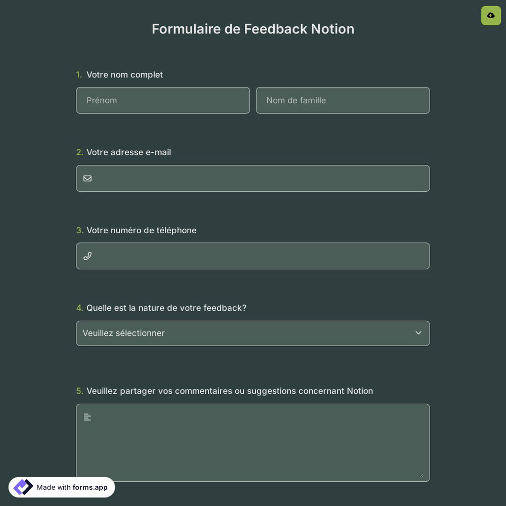 Formulaire de Feedback Notion