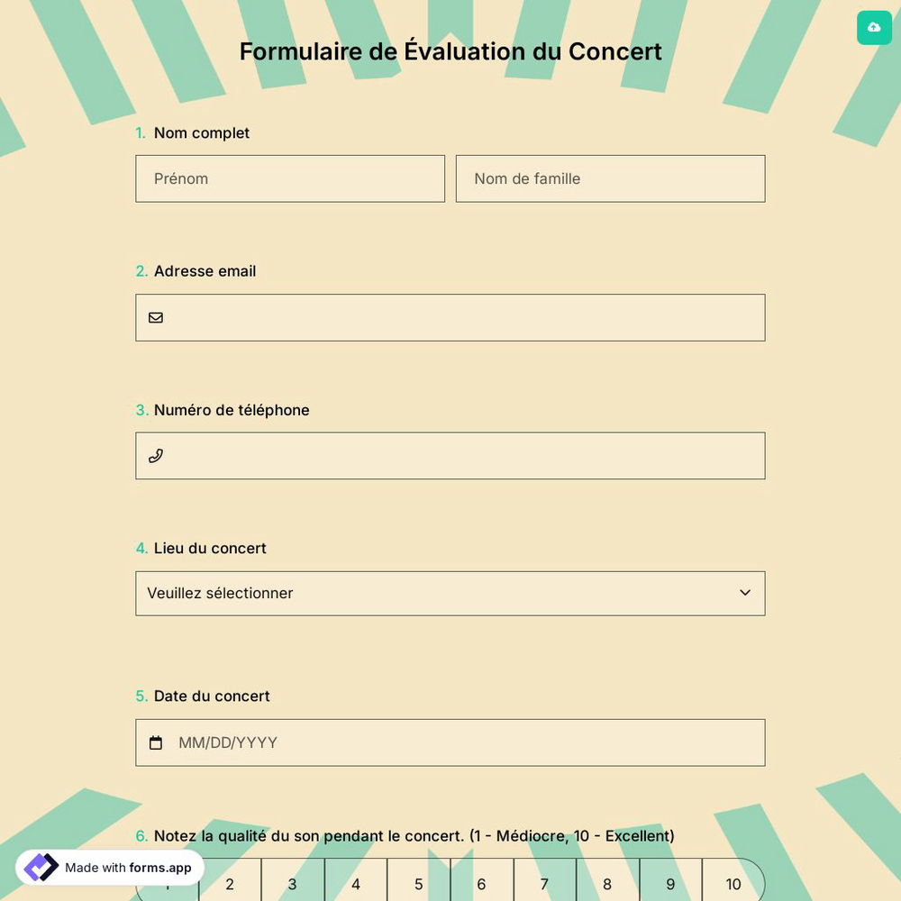 Formulaire de Évaluation du Concert