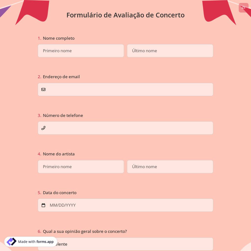 Formulário de Avaliação de Concerto