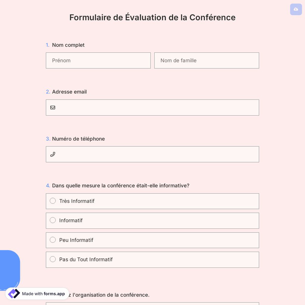 Formulaire de Évaluation de la Conférence