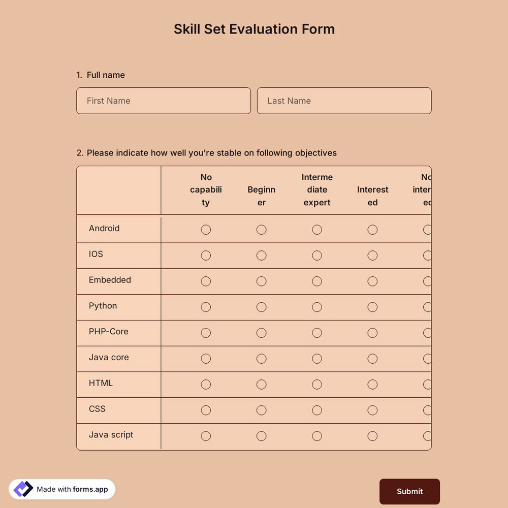 Skill Set Evaluation Form