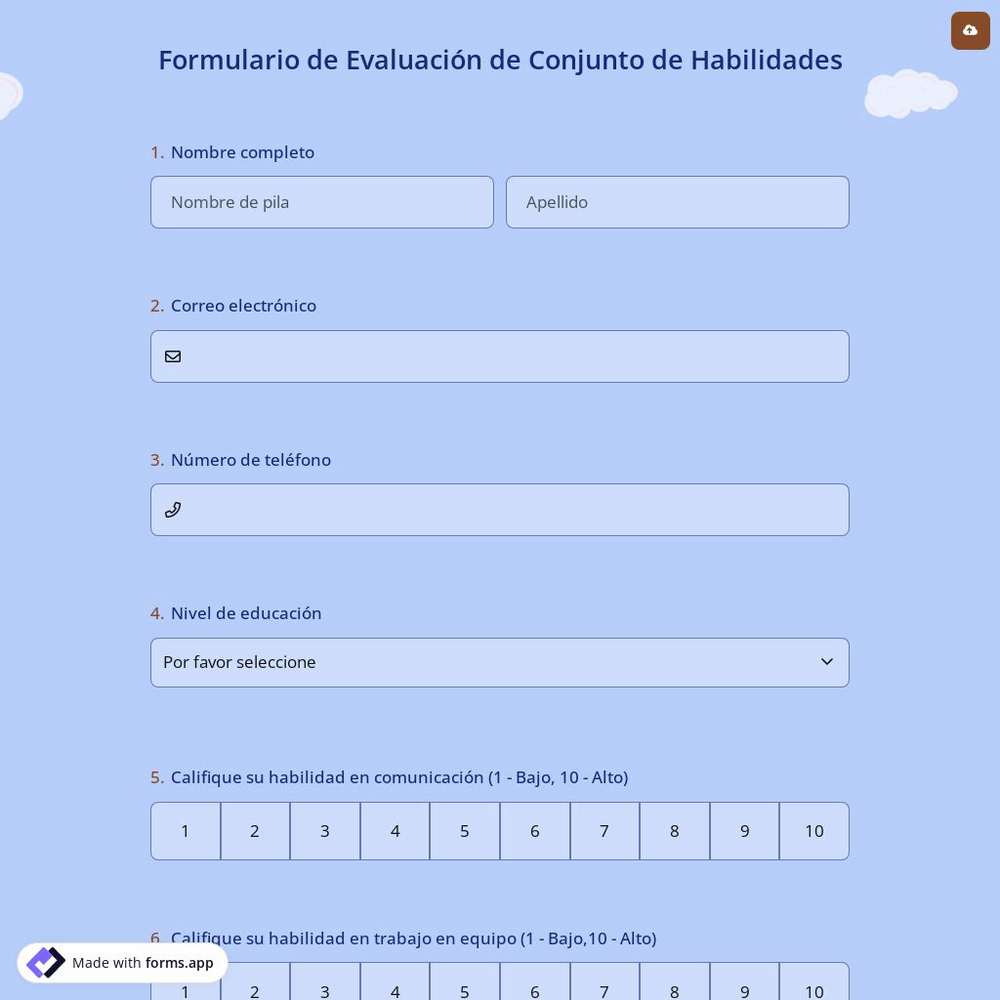 Formulario de Evaluación de Conjunto de Habilidades