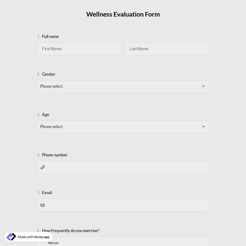 Wellness Evaluation Form