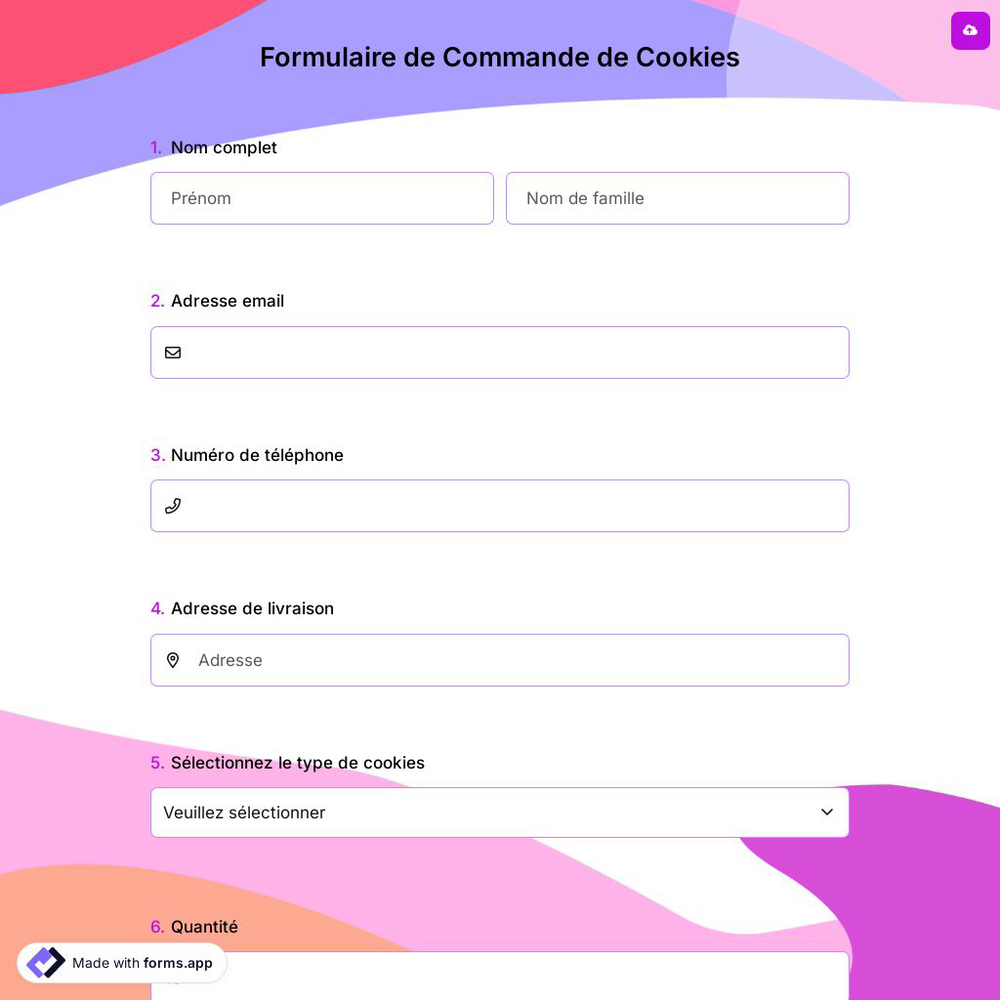 Formulaire de Commande de Cookies