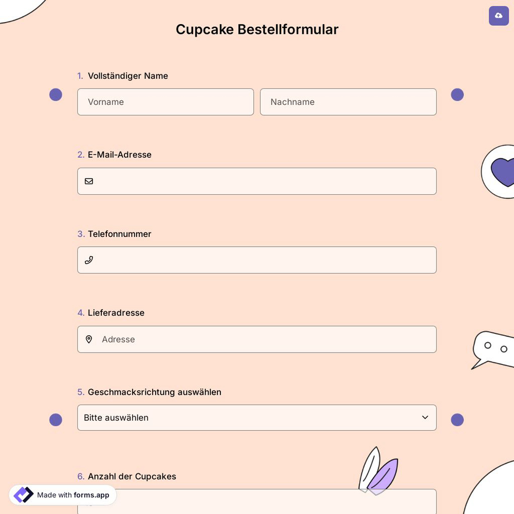 Cupcake Bestellformular