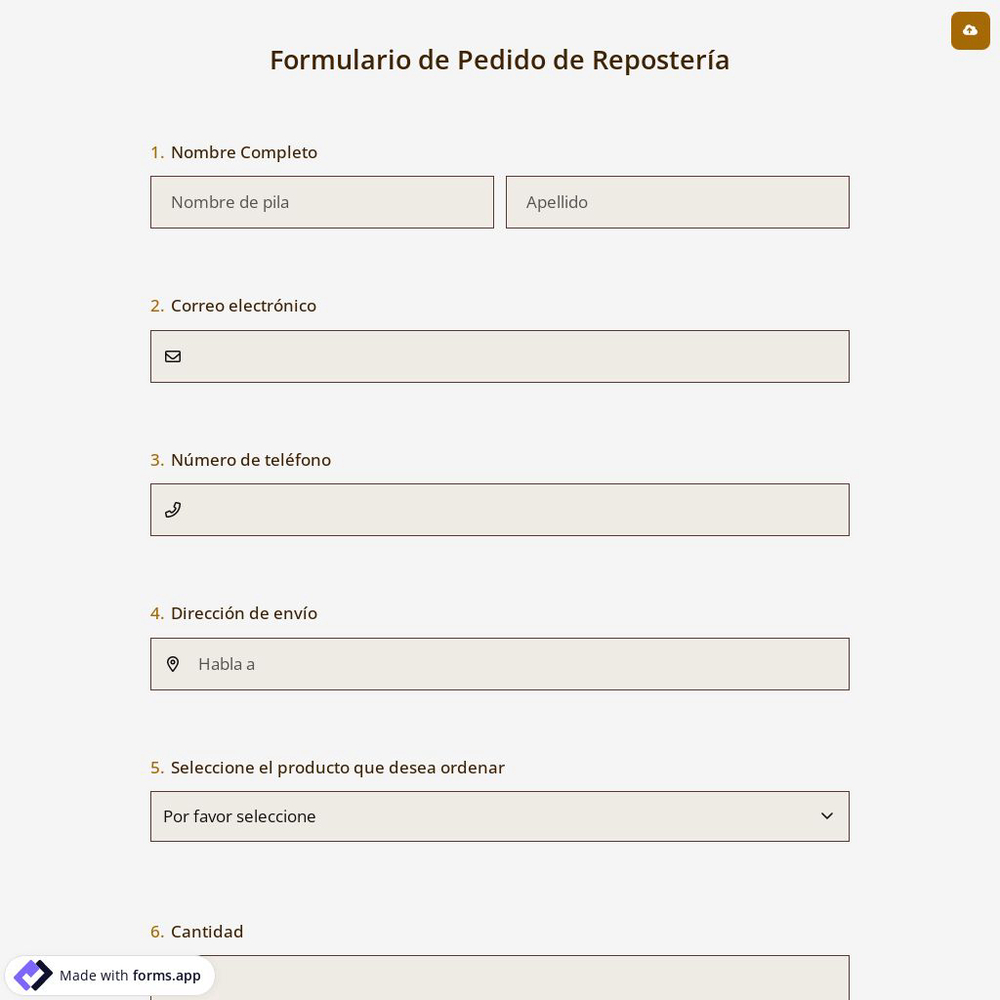 Formulario de Pedido de Repostería