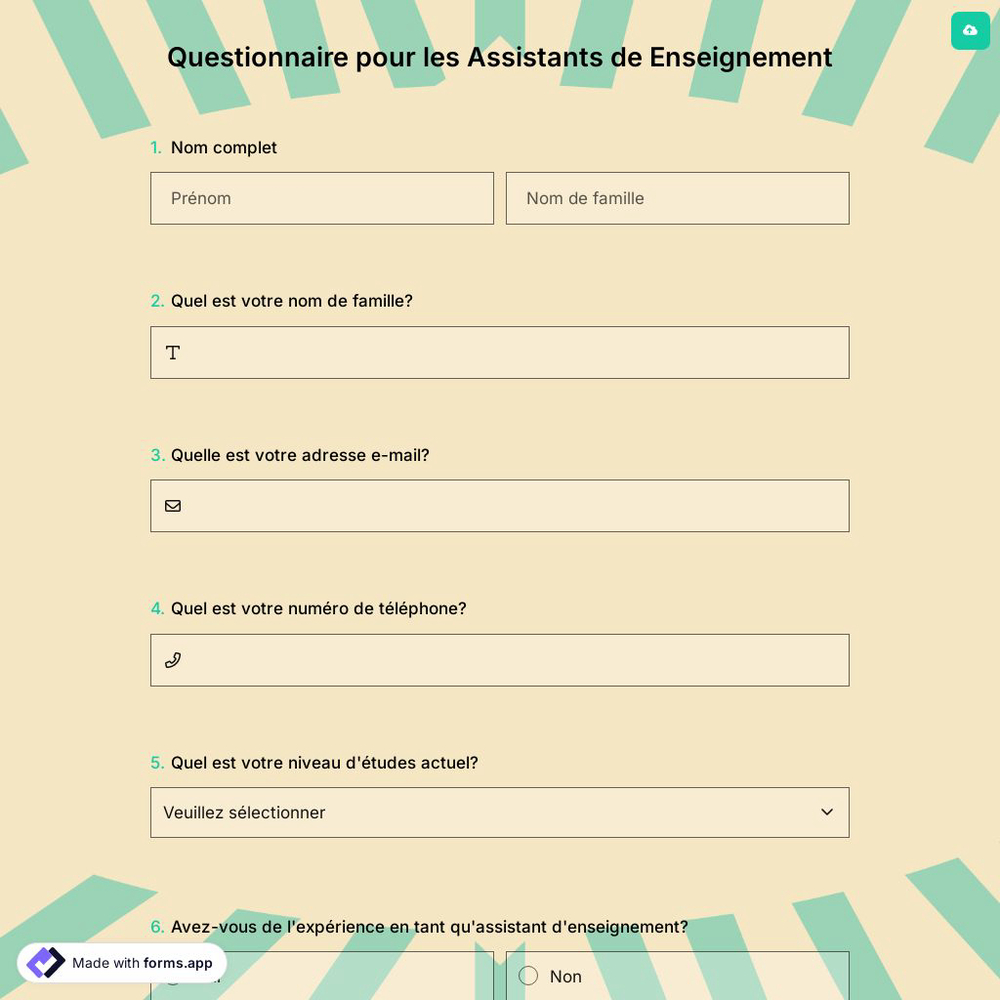 Questionnaire pour les Assistants de Enseignement