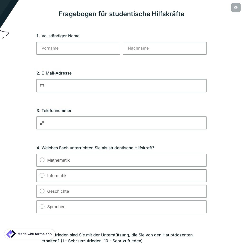 Fragebogen für studentische Hilfskräfte