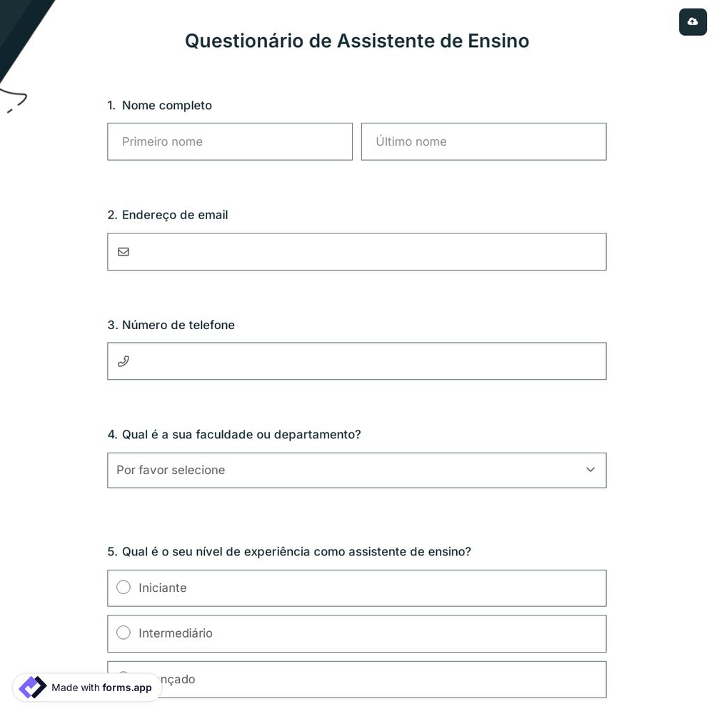 Questionário de Assistente de Ensino