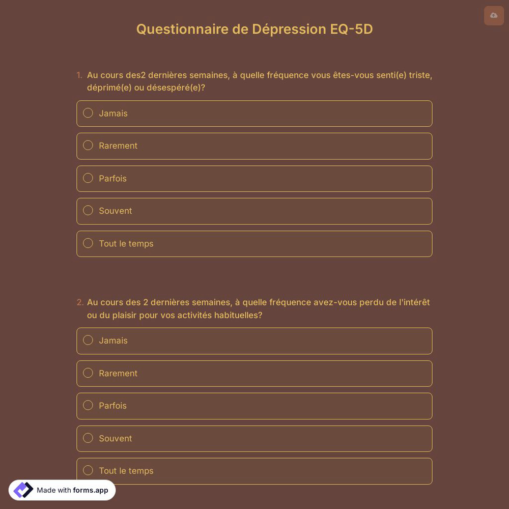 Questionnaire de Dépression EQ-5D