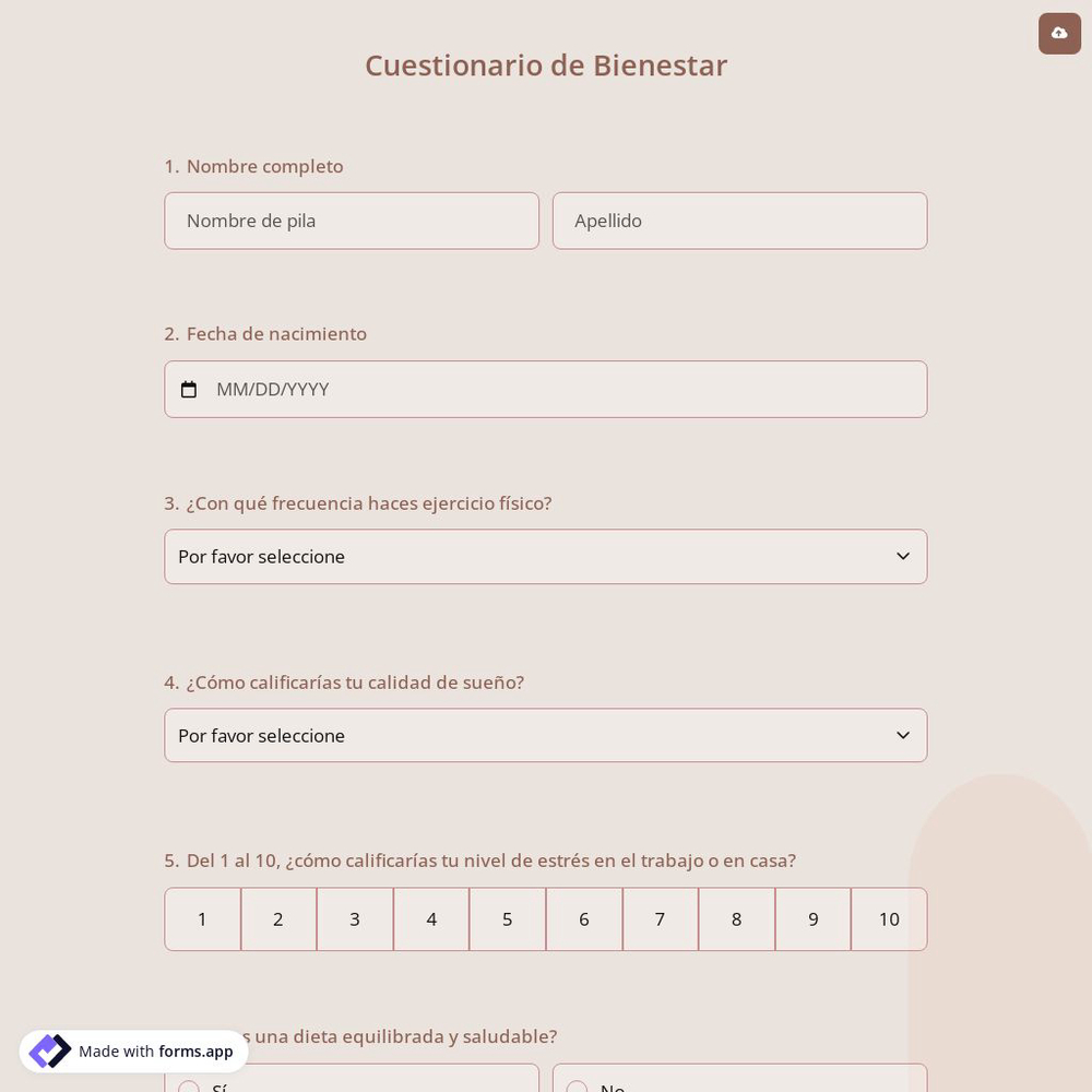 Cuestionario de Bienestar